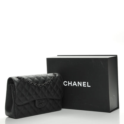 Chanel Crumpled Calfskin Quilted Jumbo Double Flap So Black 8 of 8