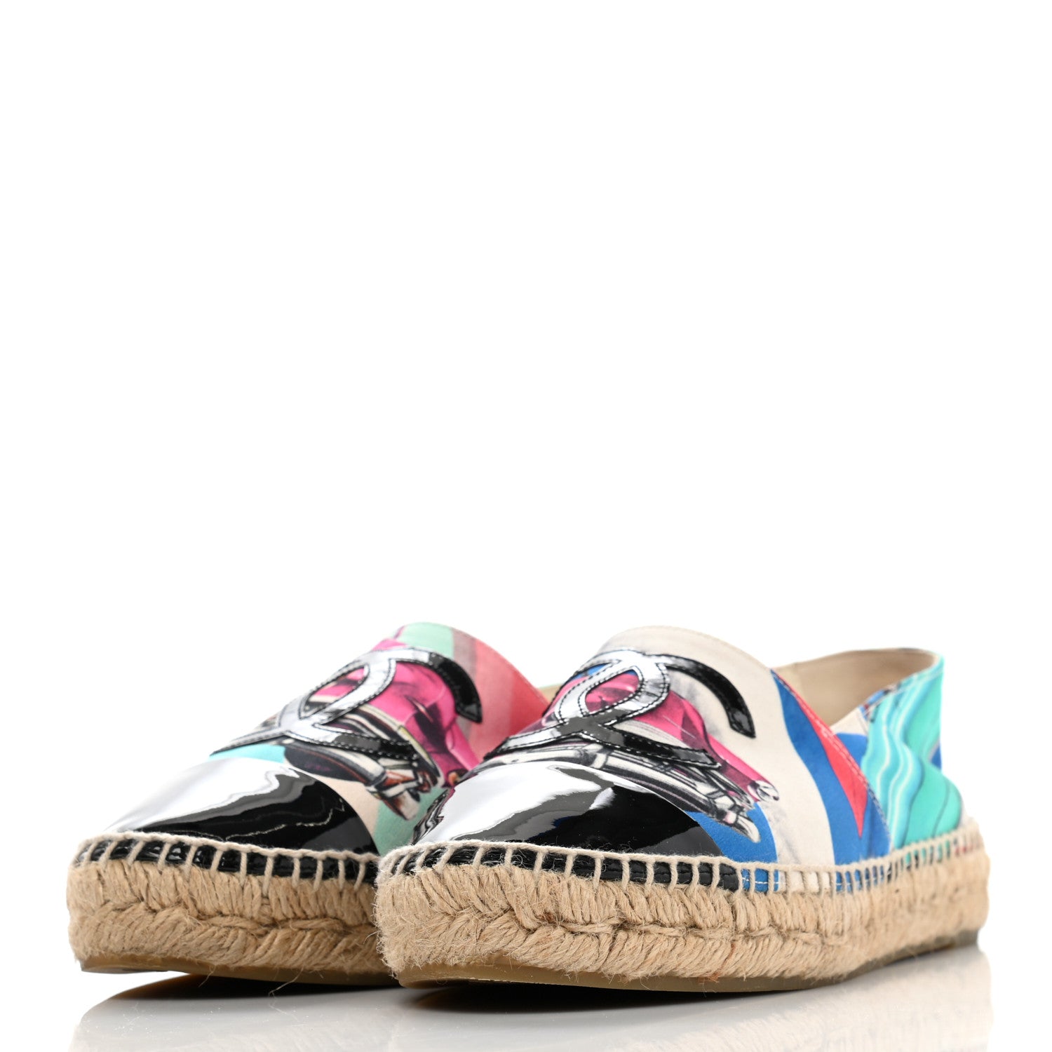 Chanel Fabric Patent CC Espadrilles Multicolor 38 Black 3 of 12