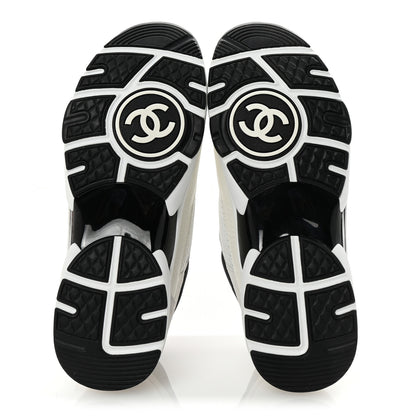 Chanel Mesh Suede Grained Calfskin Womens CC Sneakers 41 White Black 6 of 9