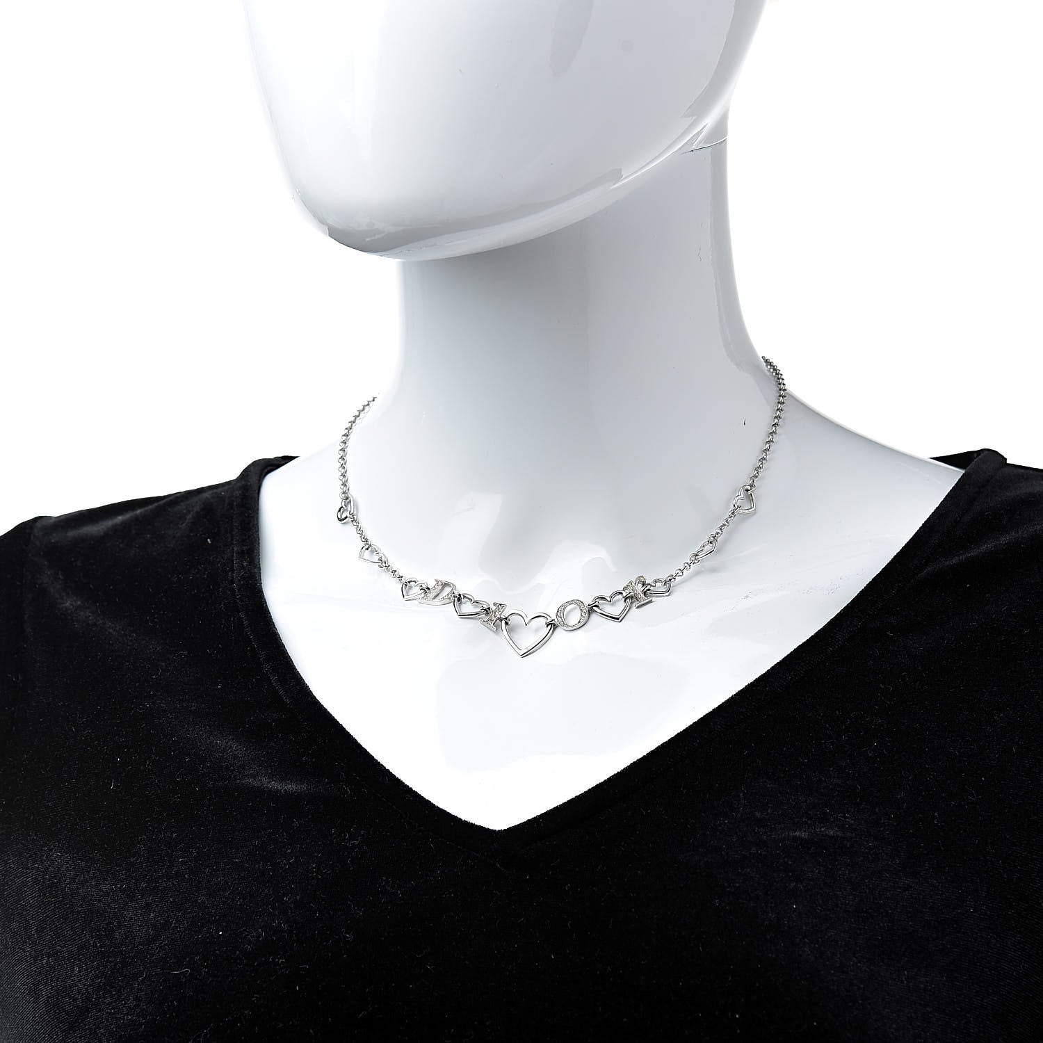 Christian Dior Metal Crystal Heart Necklace Silver 2 of 6