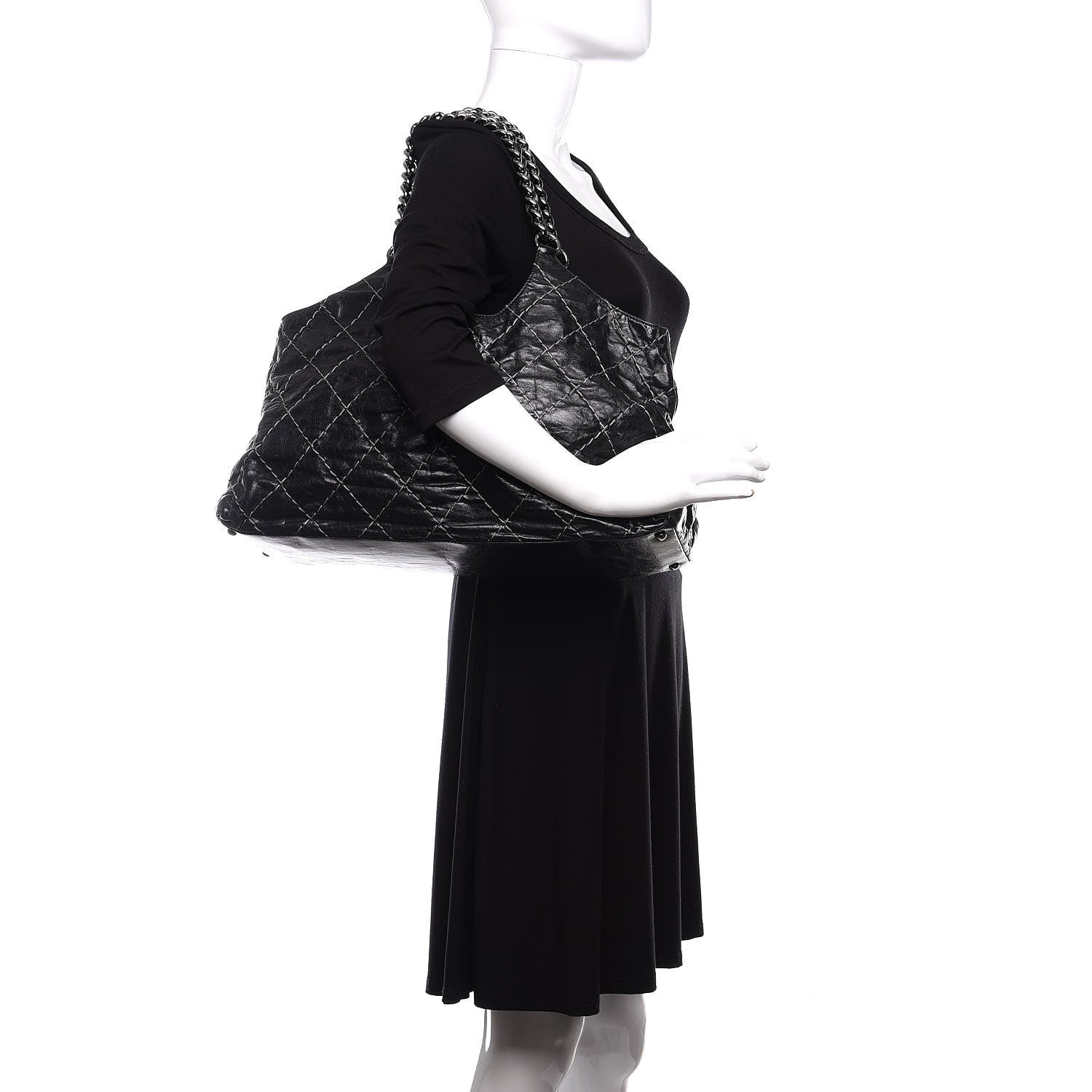 Chanel Glazed Goatskin Double Contrast Stitch Tote Black 2 of 13