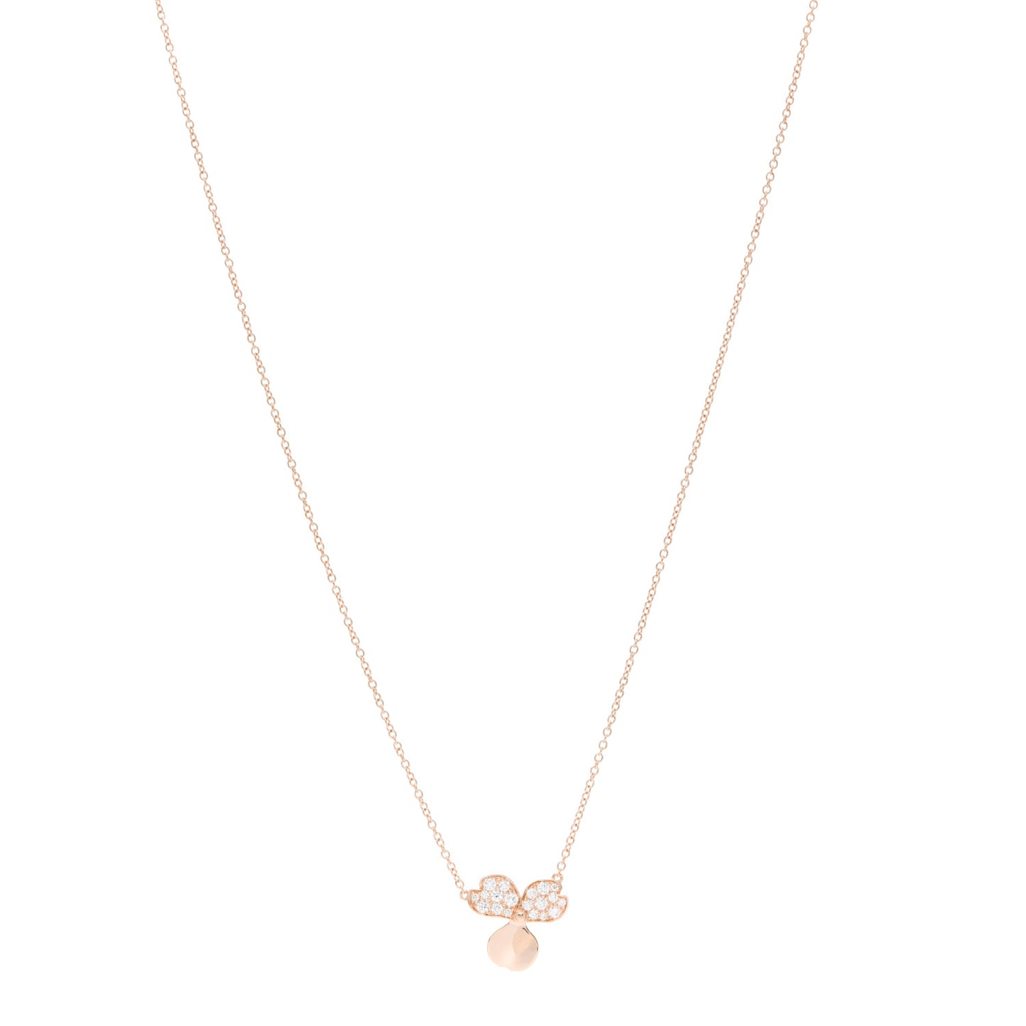 18K Rose Gold Diamond Paper Flowers Pendant Necklace