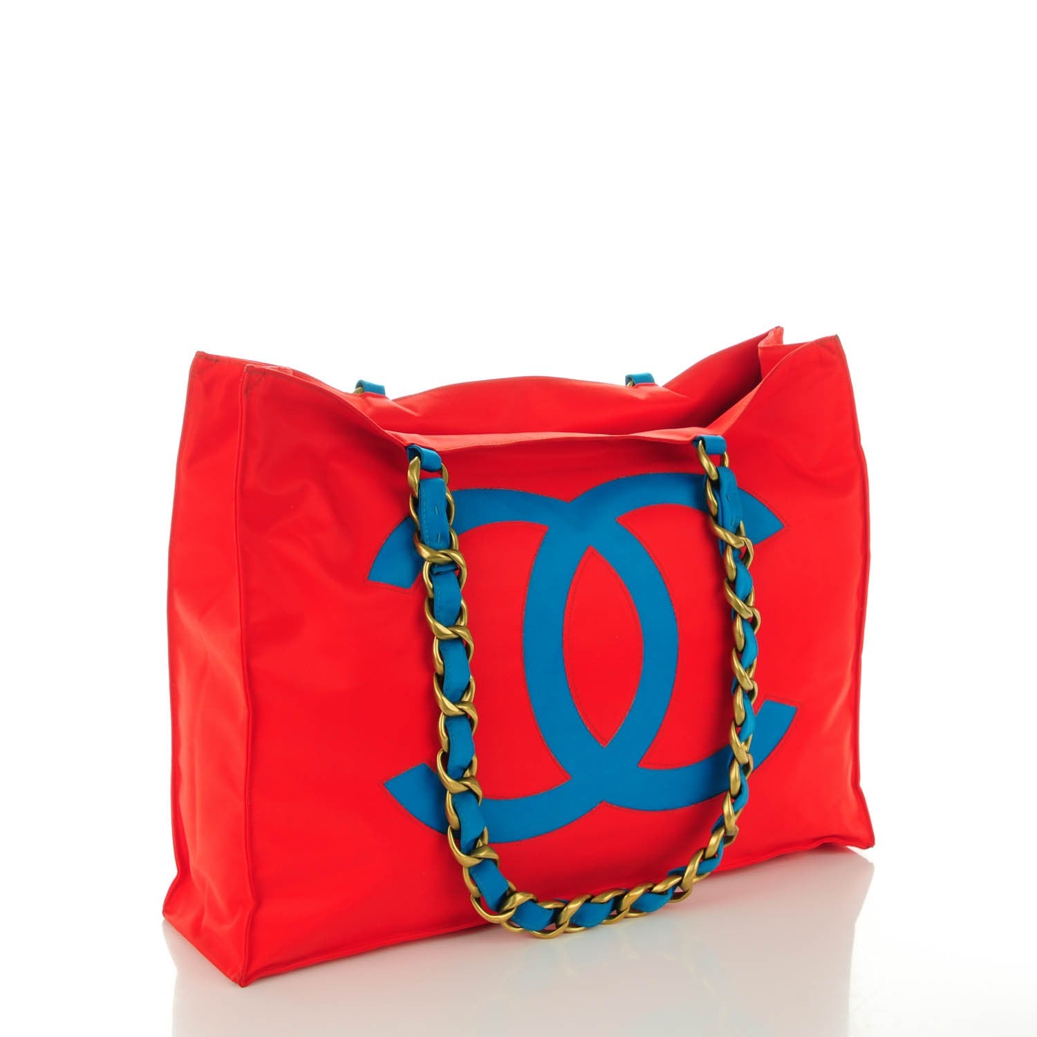 Chanel Canvas Chain Jumbo CC Tote Red Blue 4 of 9