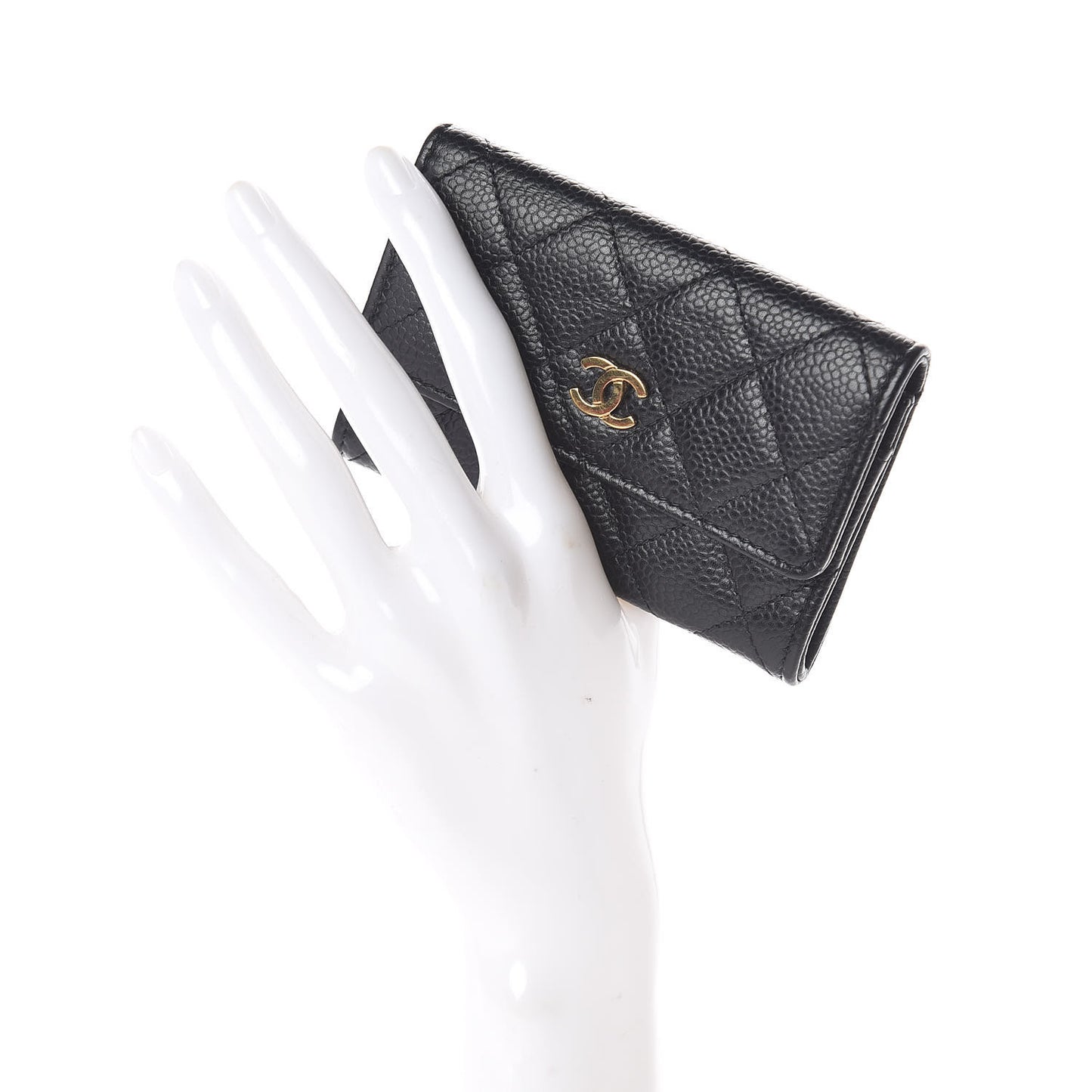 Caviar Quilted Flap Card Holder Black