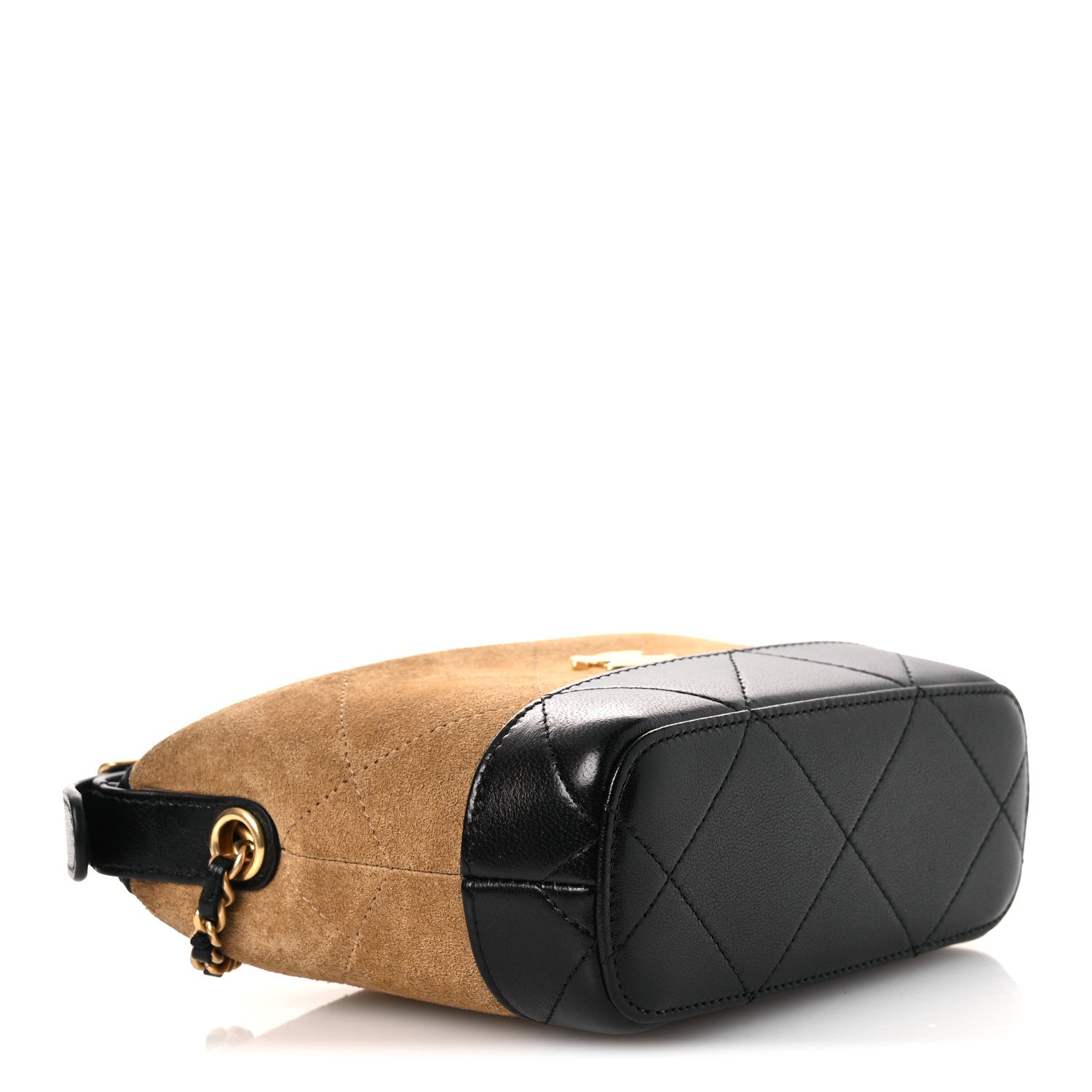 Chanel Suede Calfskin Shiny Lambskin Quilted Coco Base Hobo Clutch With Chain Beige Black 4 of 12