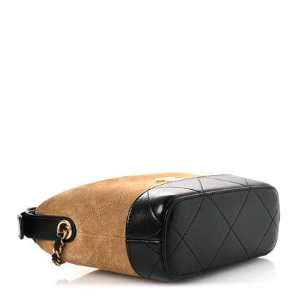 Chanel Suede Calfskin Shiny Lambskin Quilted Coco Base Hobo Clutch With Chain Beige Black 4 of 12