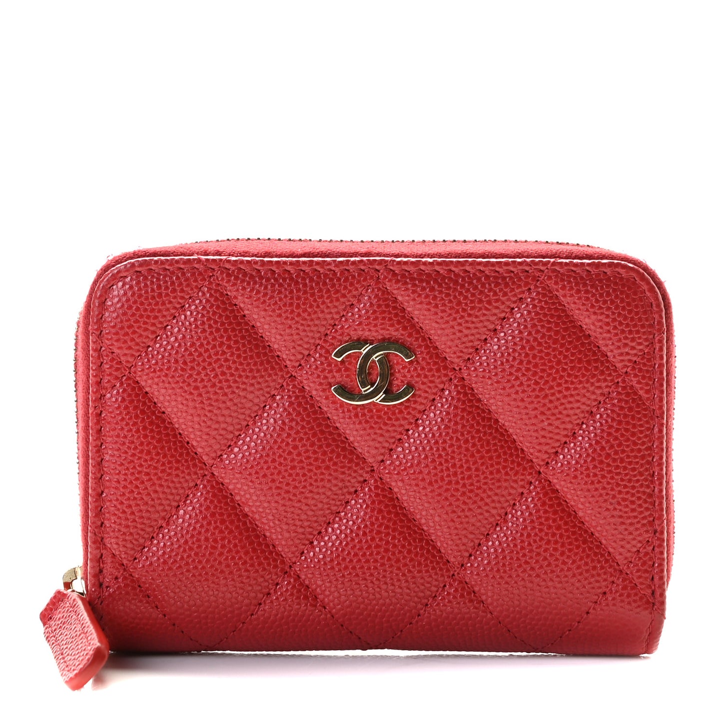 Caviar Quilted Zip Coin Purse Red