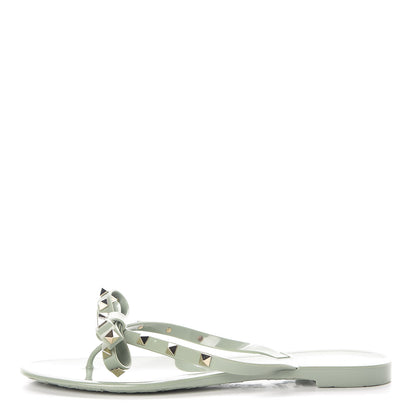 Valentino Garavani PVC Jelly Rockstud Bow Thong Sandals 41 Water Green 1 of 7