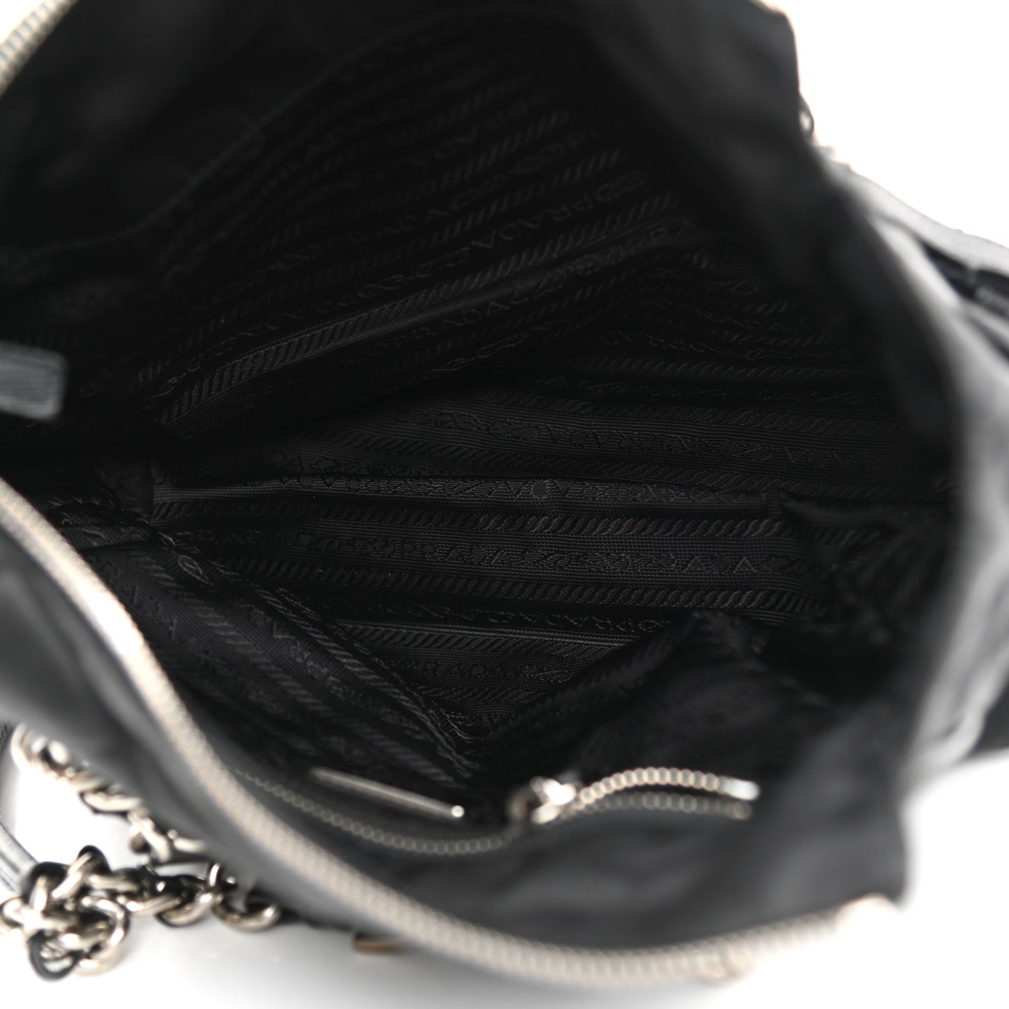 Nylon Tessuto Quilted Chain Shoulder Bag Black