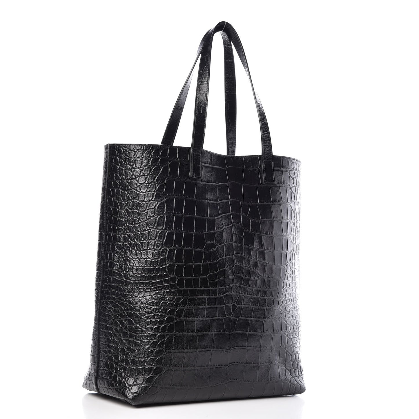 Croc Calfskin Embossed Bold Shopper Tote Black
