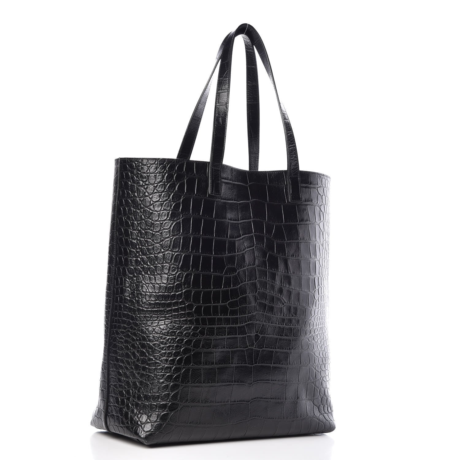Saint Laurent Croc Calfskin Embossed Bold Shopper Tote Black 3 of 8