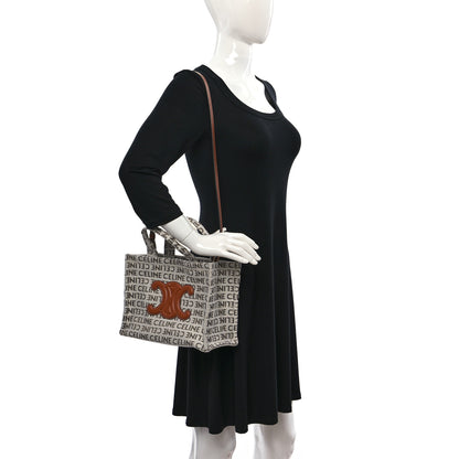 Celine Canvas Calfskin All Over Print Small Cabas Thais White Tan 2 of 9