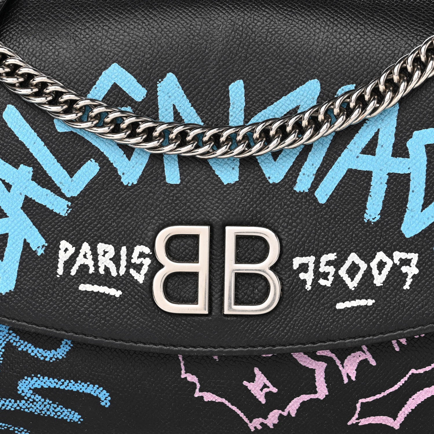 Balenciaga Grained Calfskin Graffiti M BB Round Shoulder Bag Black Multicolor 8 of 13