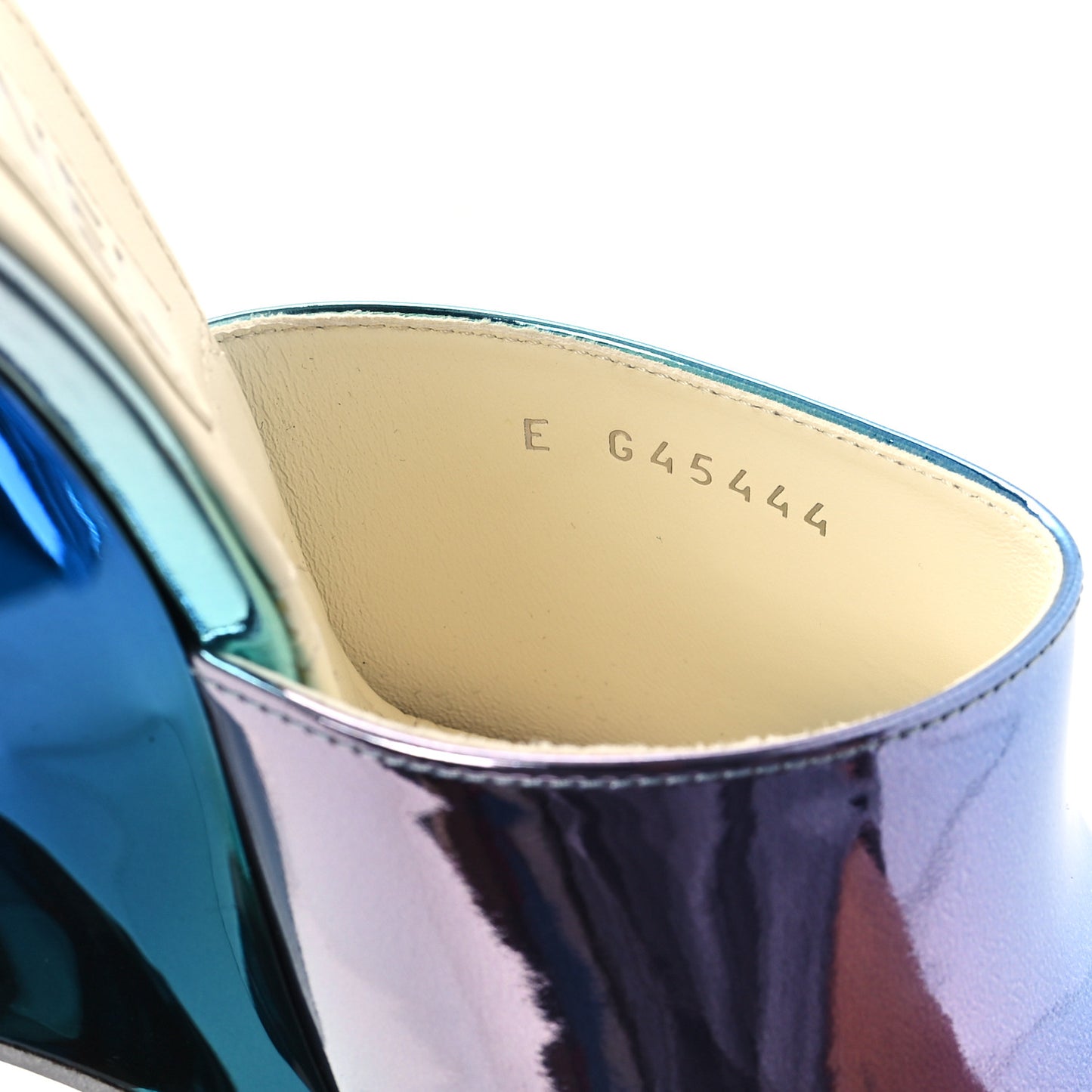 Laminated Calfskin Wedge Mules 38 Blue Purple