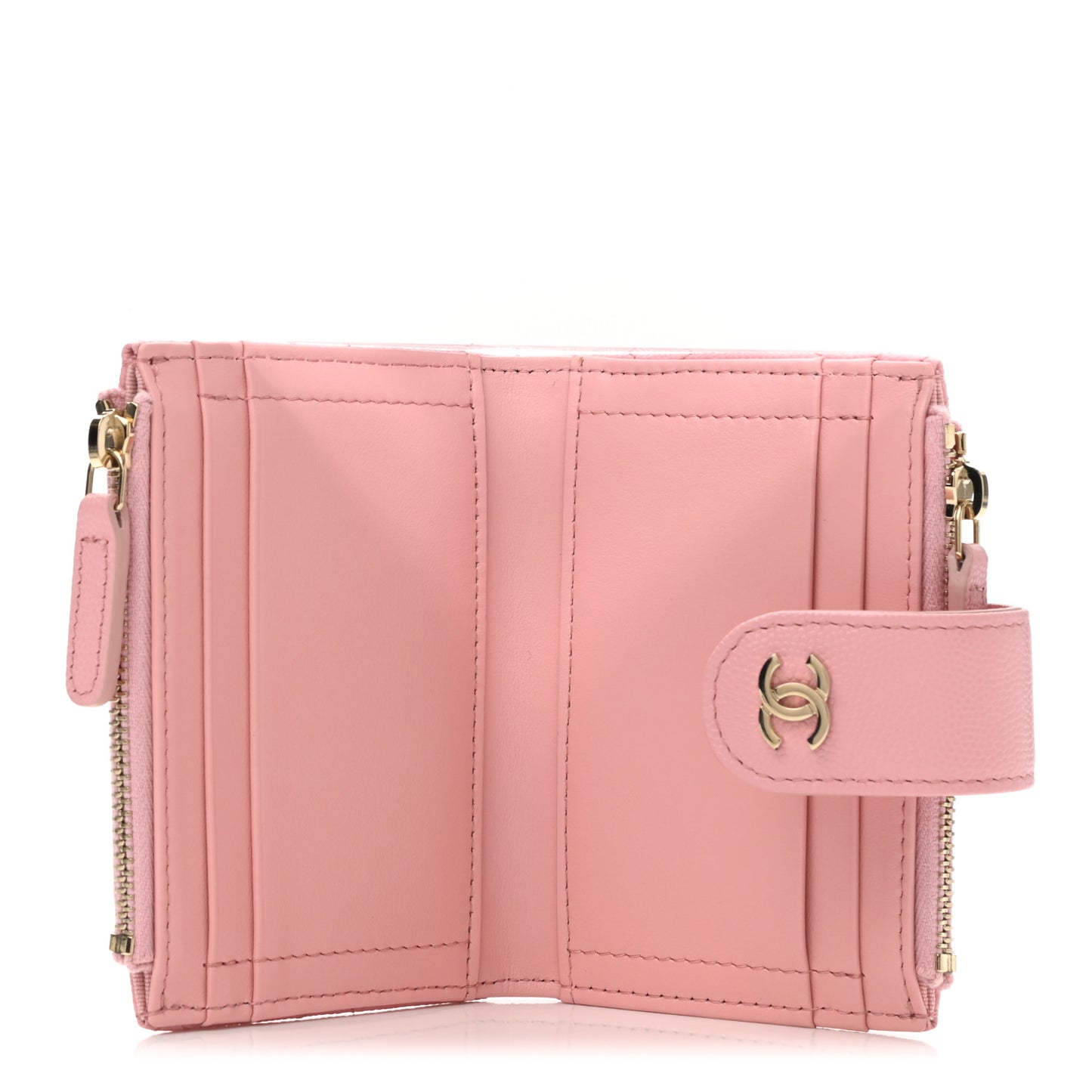 Caviar Quilted Compact Zipped Pocket Wallet Pink