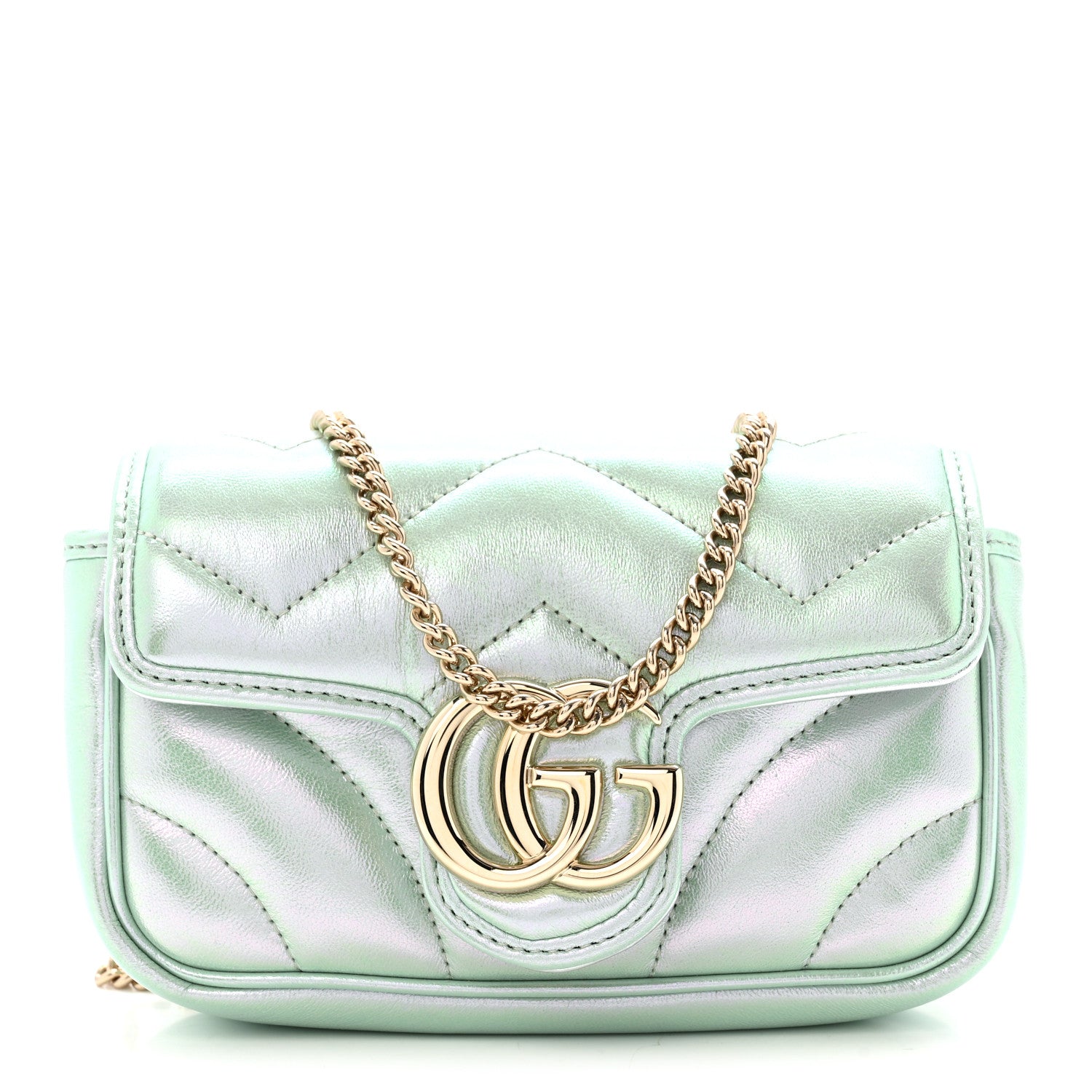 Gucci Iridescent Nappa Chevron Matelasse Super Mini GG Marmont Shoulder Bag Green Iridescent 1 of 11
