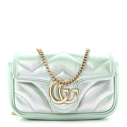 Gucci Iridescent Nappa Chevron Matelasse Super Mini GG Marmont Shoulder Bag Green Iridescent 1 of 11