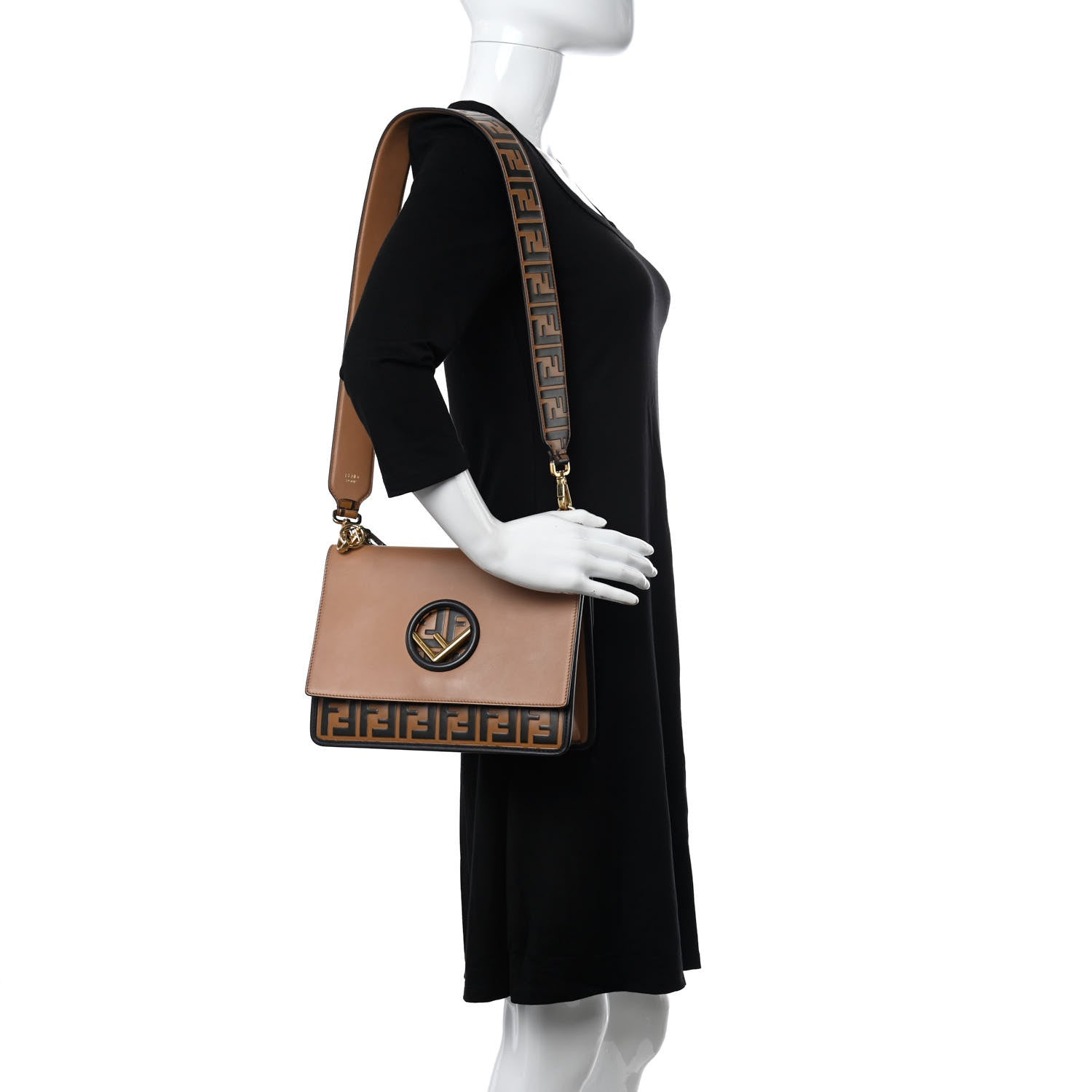 Fendi Vitello Century F is Fendi FF Embossed Kan I Shoulder Bag Orzo Tobacco 2 of 16