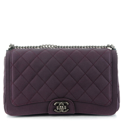 Chanel Washed Caviar Quilted Large Turn Around Ligne Flap Dark Purple 1 of 8