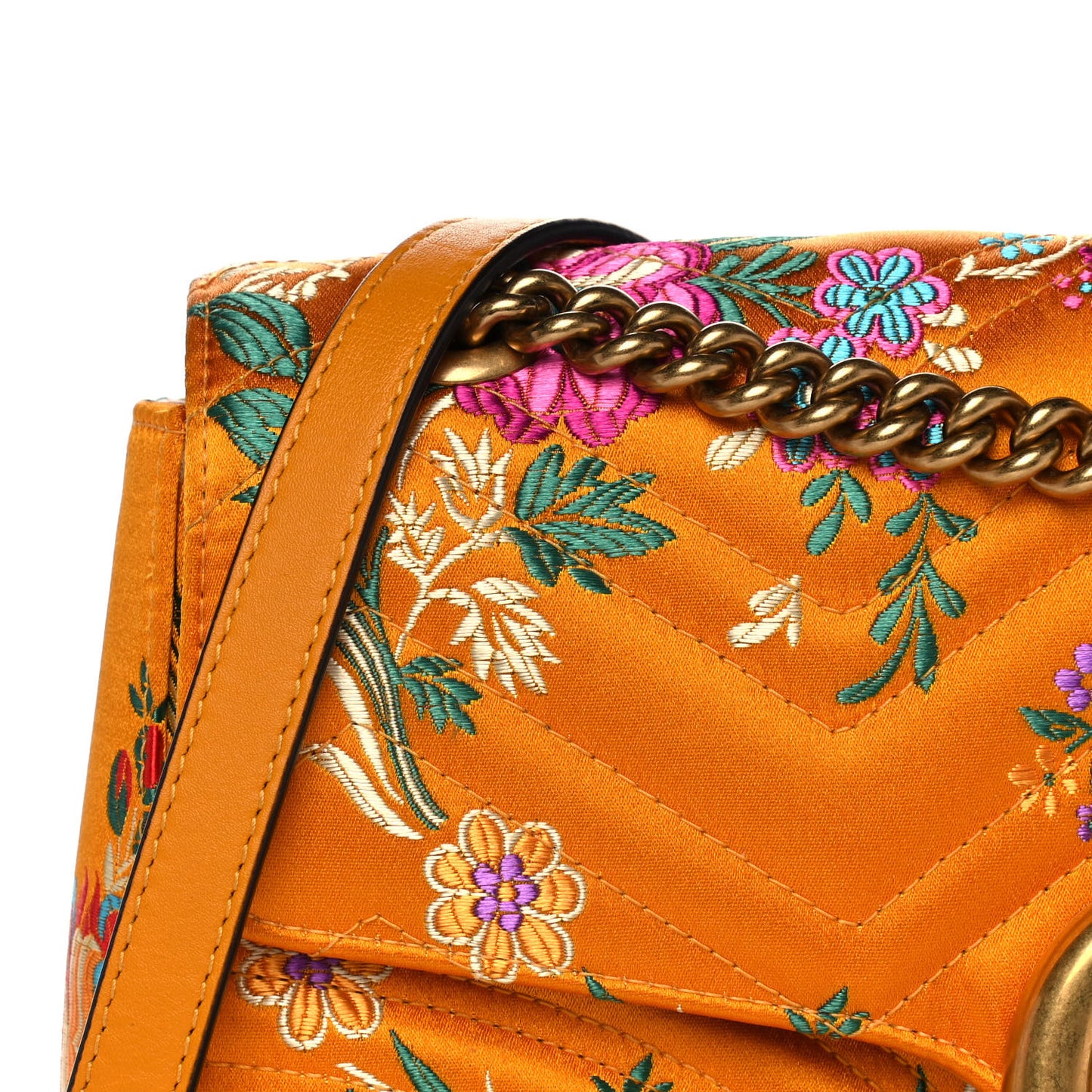 Jacquard Matelasse Floral Medium GG Marmont Shoulder Bag Yellow