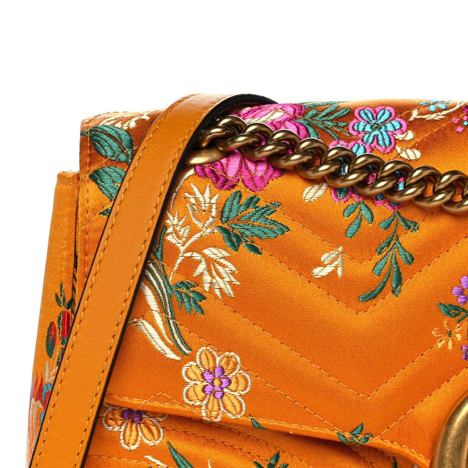 Gucci Jacquard Matelasse Floral Medium GG Marmont Shoulder Bag Yellow 9 of 18