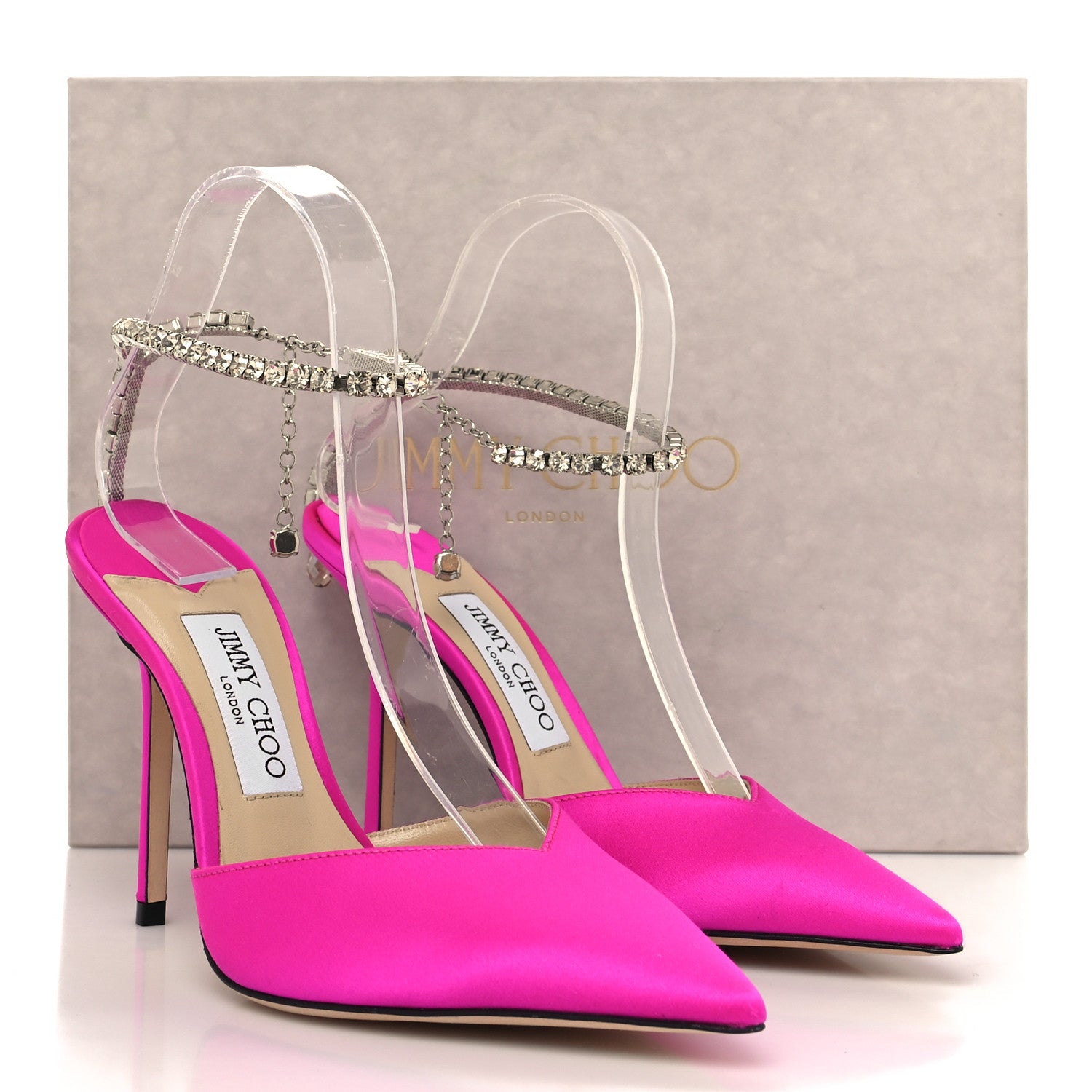 Jimmy Choo Satin Crystal Saeda 100 Pumps 38 Fuchsia 9 of 9