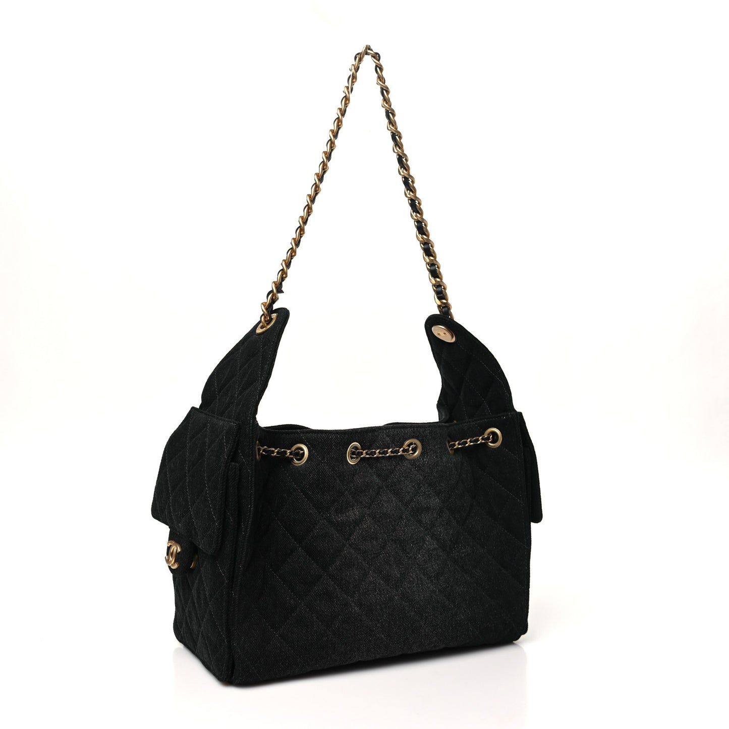 Denim Quilted Small Chanel 25 Handbag Black