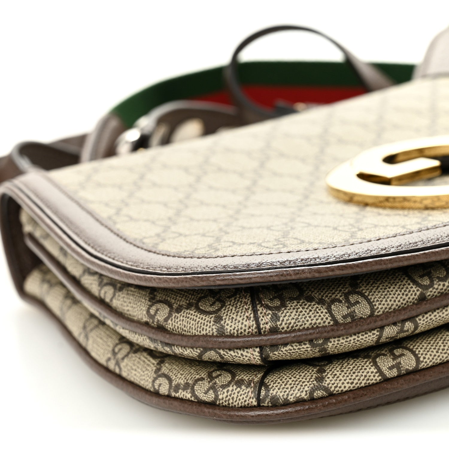 Gucci GG Supreme Monogram Textured Dollar Calfskin Web Medium Blondie Top Handle Shoulder Flap Bag Beige Ebony New Acero 9 of 10