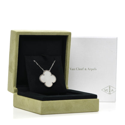 Van Cleef & Arpels 18K White Gold Mother of Pearl Magic Alhambra Pendant Necklace 8 of 8