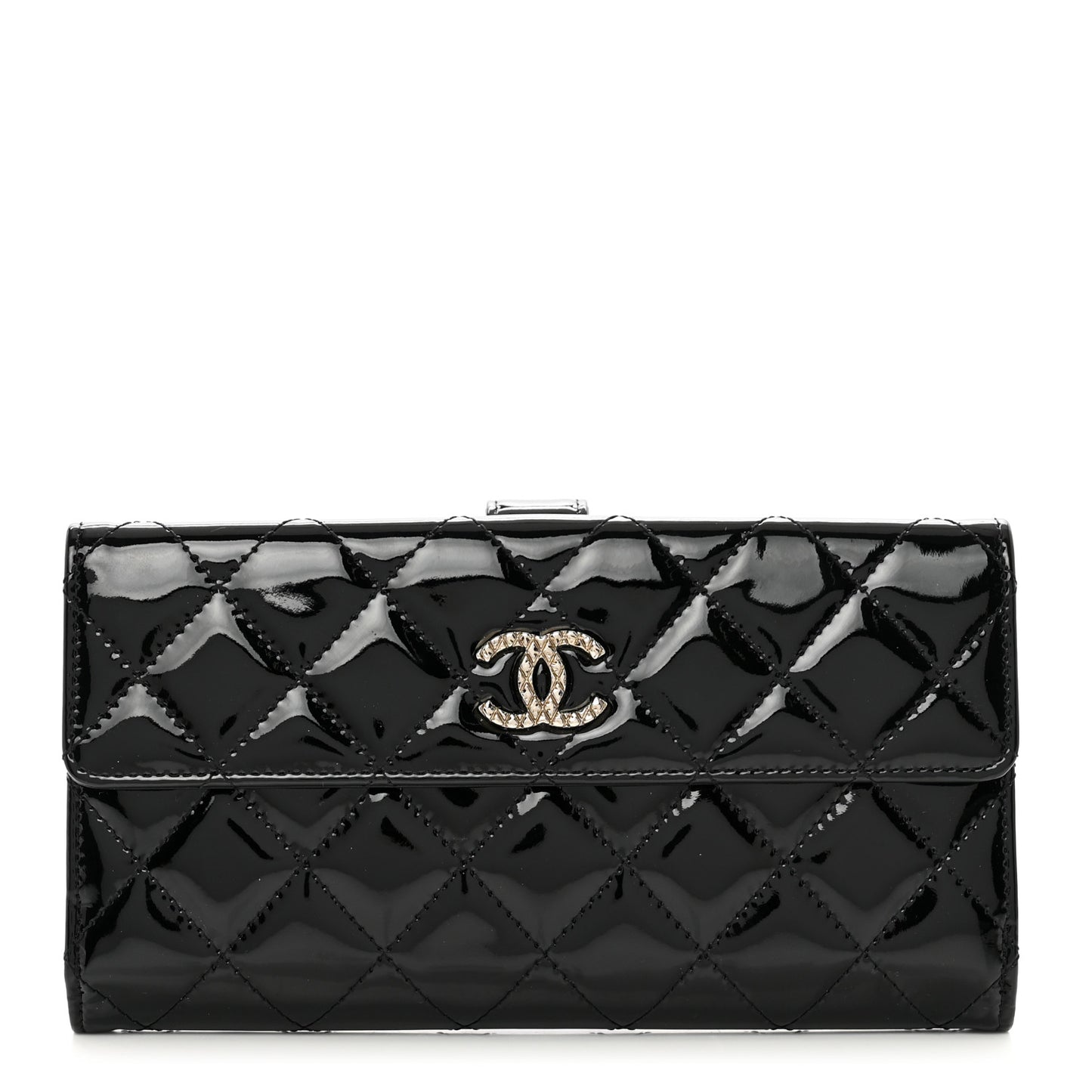 Patent Quilted Large Brilliant Flap Wallet Black