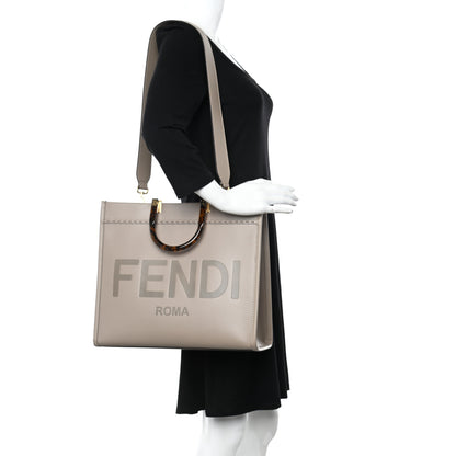 Fendi Vitello King Plexiglass Logo Embossed Medium Fendi Sunshine Shopper Tote Tortora 2 of 9