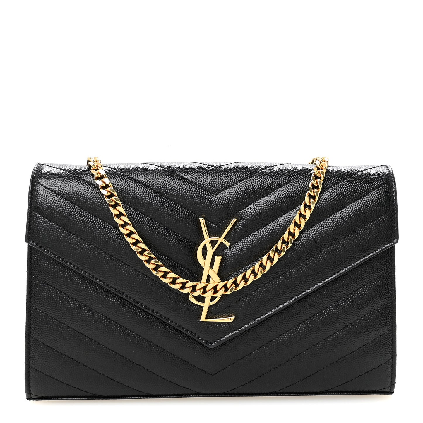 Grain De Poudre Matelasse Chevron Monogram Chain Wallet Black