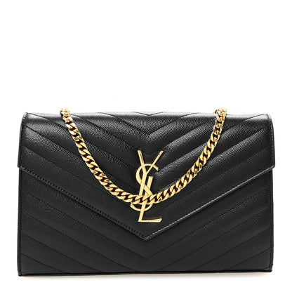 Saint Laurent Grain De Poudre Matelasse Chevron Monogram Chain Wallet Black 1 of 10