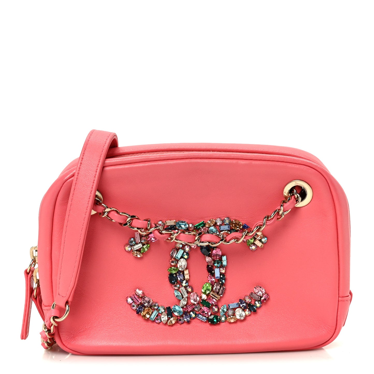 Lambskin Crystal Strass Mania Camera Case Pink