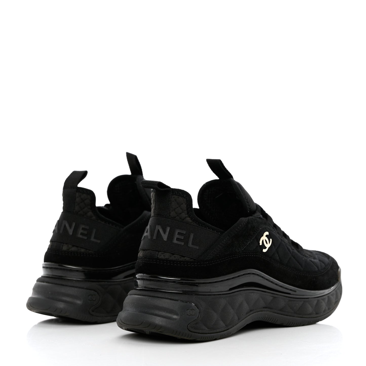 Nylon Suede Calfskin CC Sneakers 38 Black