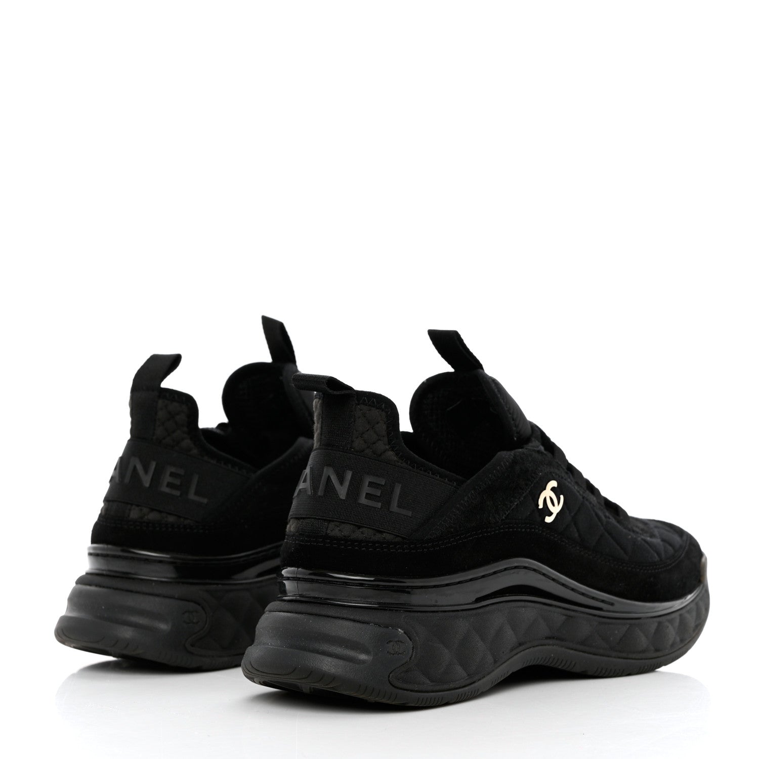 Chanel Nylon Suede Calfskin CC Sneakers 38 Black 4 of 9