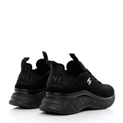 Chanel Nylon Suede Calfskin CC Sneakers 38 Black 4 of 9