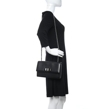 Salvatore Ferragamo Perforated Calfskin Patent Ginny Bow Crossbody Bag Black 2 of 15