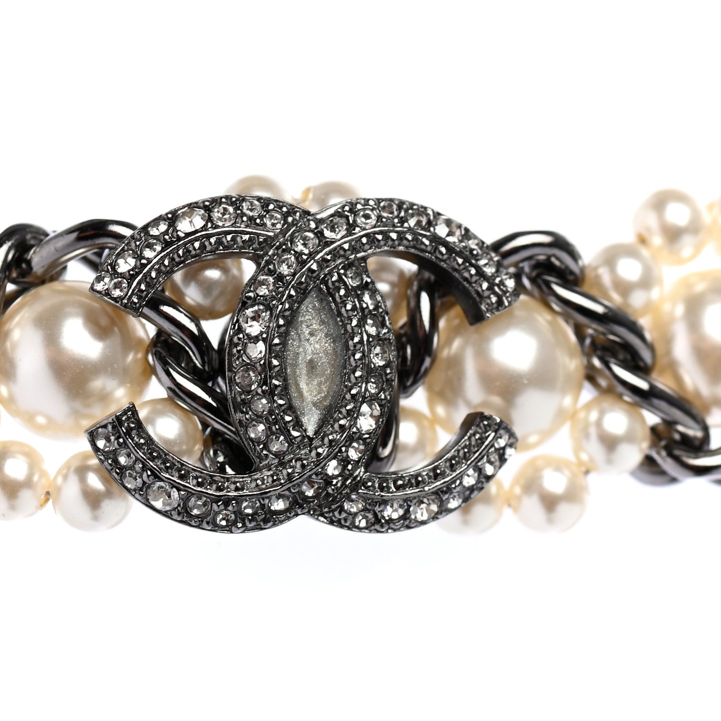 Crystal Pearl CC Braided Necklace Silver Pearly White