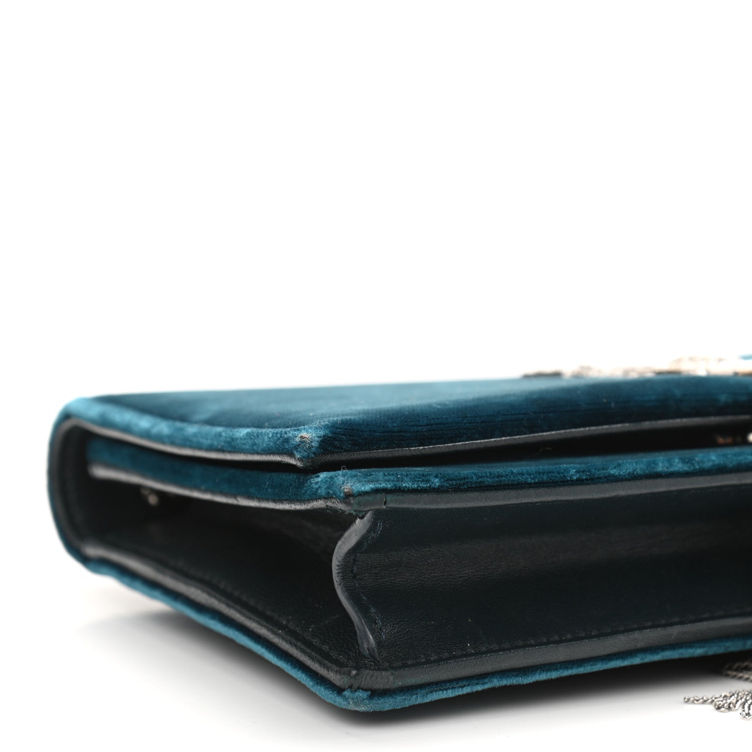 Saint Laurent Velvet Crystal Monogram Kate Tassel Chain Wallet Blue 8 of 16