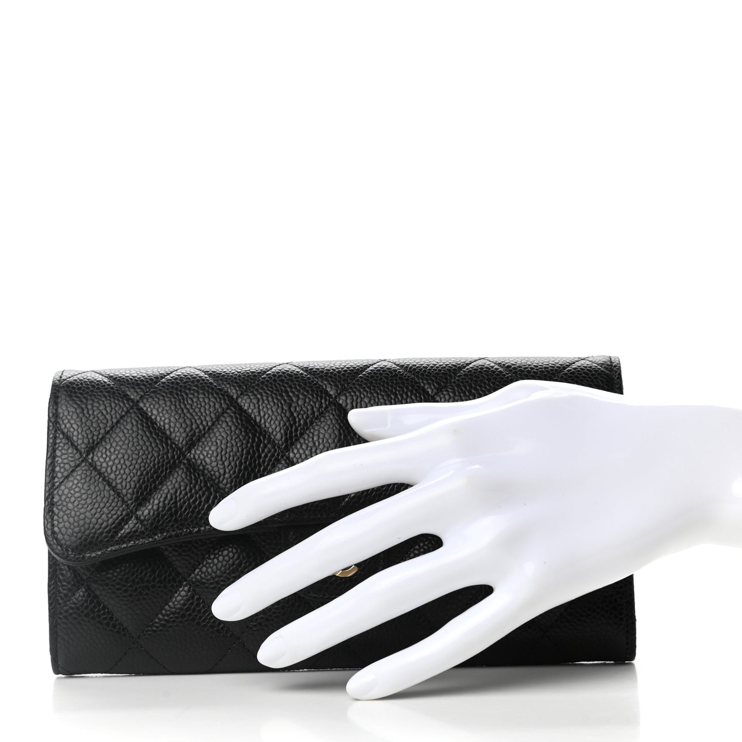 Caviar Quilted Large Gusset Flap Wallet Black
