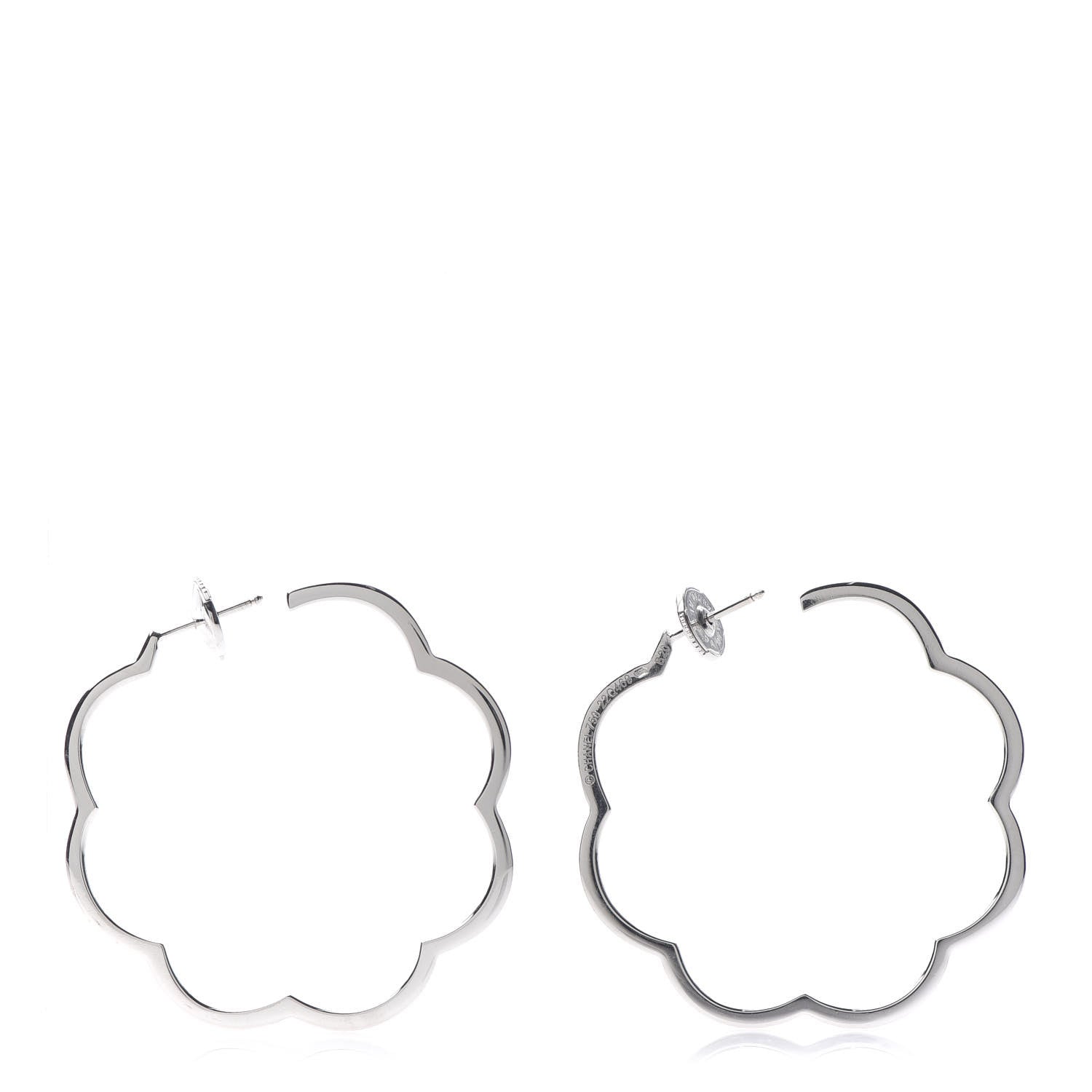 Chanel 18K White Gold Large Profil de Camelia Hoop Earrings 1 of 4