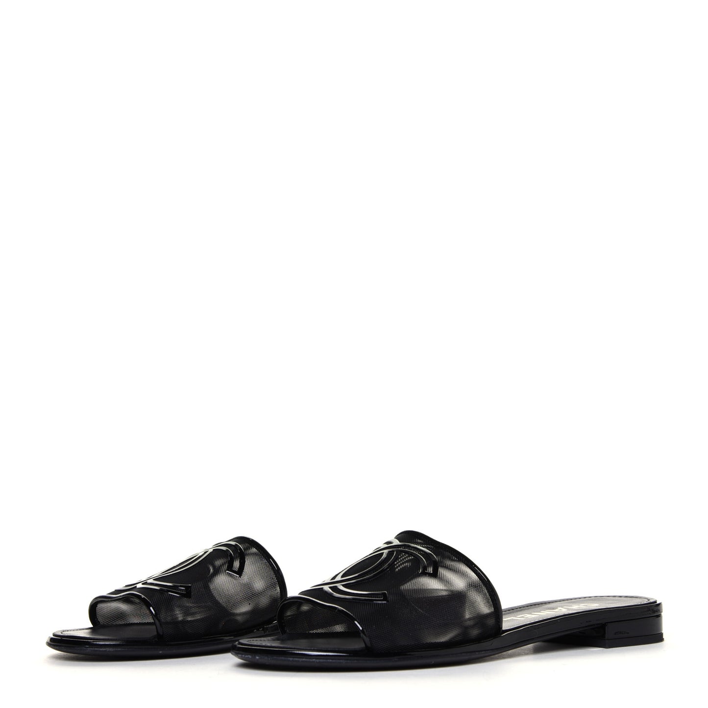 Mesh Patent Calfskin CC Mules 39 Black