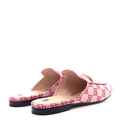 Gucci Canvas GG Monogram Horsebit Womens Princetown Slippers 40 Gardenia Hibiscus Red 4 of 11