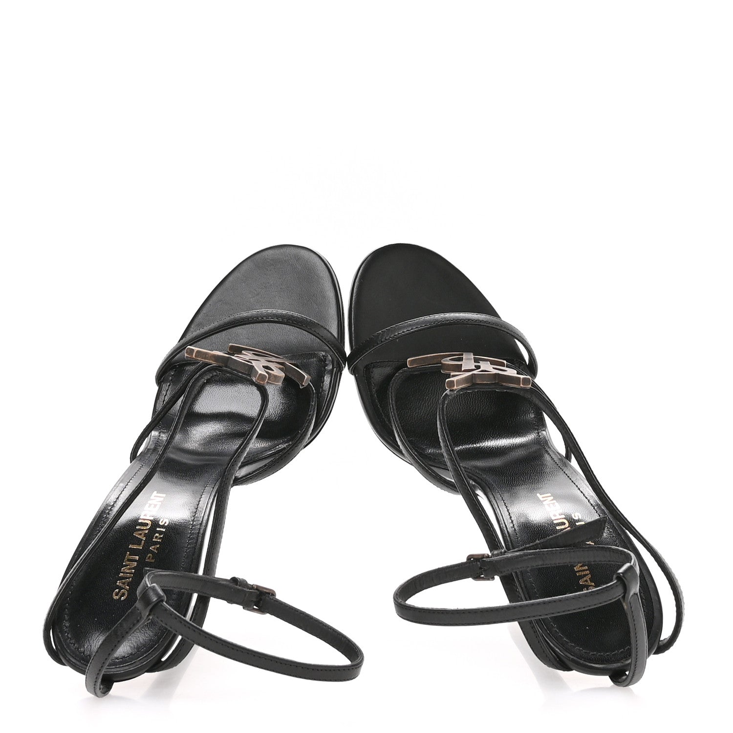 Saint Laurent Calfskin Cassandra Palm Logo 110 Ankle Strap Sandals 36.5 Black 2 of 9