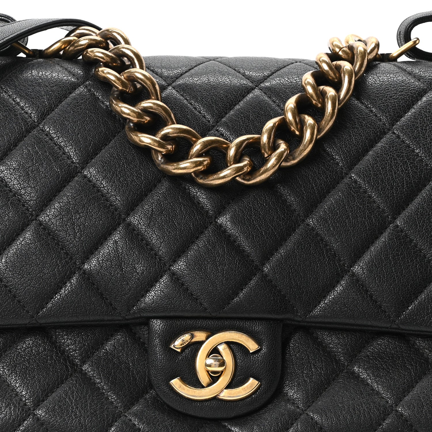 Chanel Shiny Sheepskin Quilted Large Trapezio Flap Black 1873847