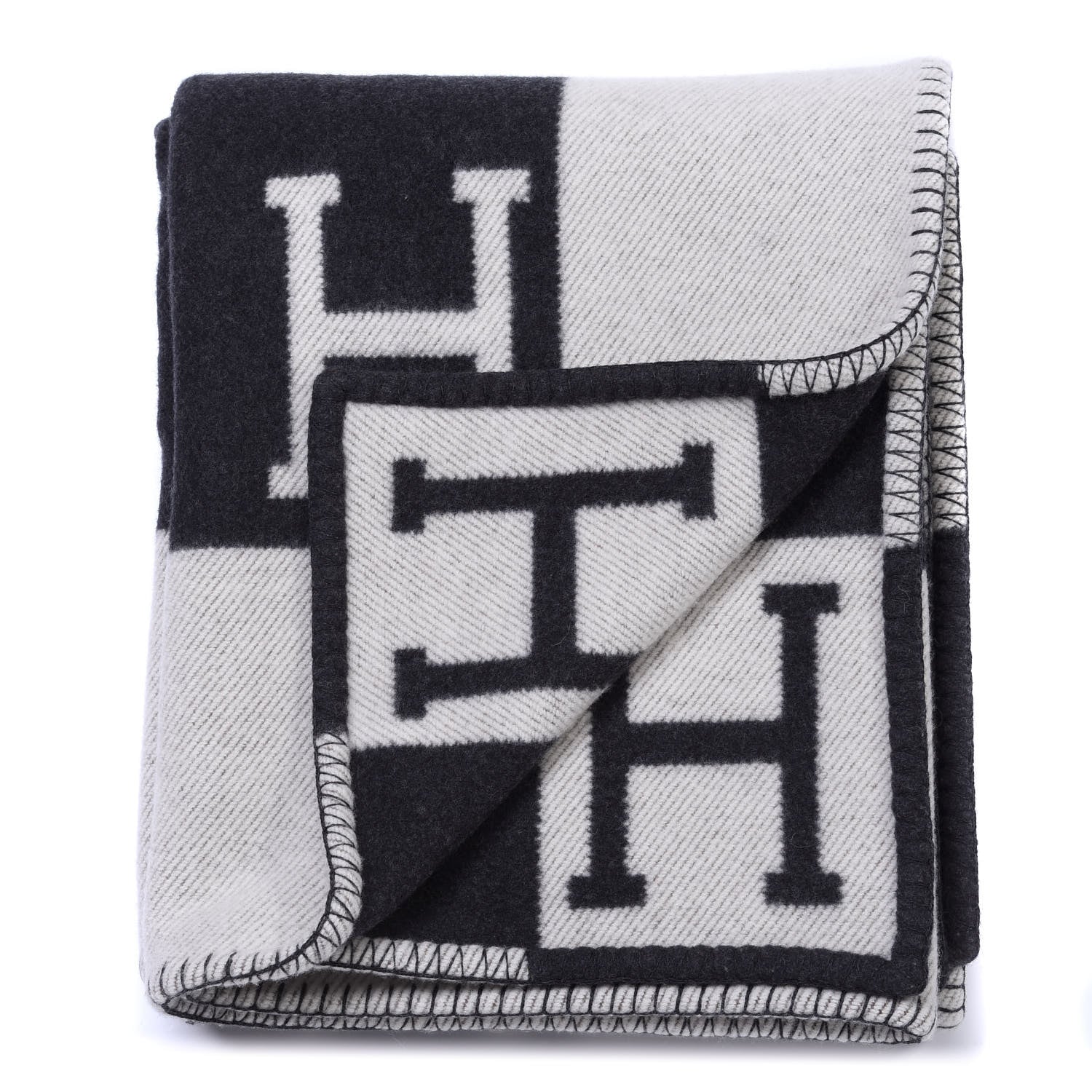 Hermes Wool Cashmere Avalon Blanket Ecru Gris Fonce 2 of 3