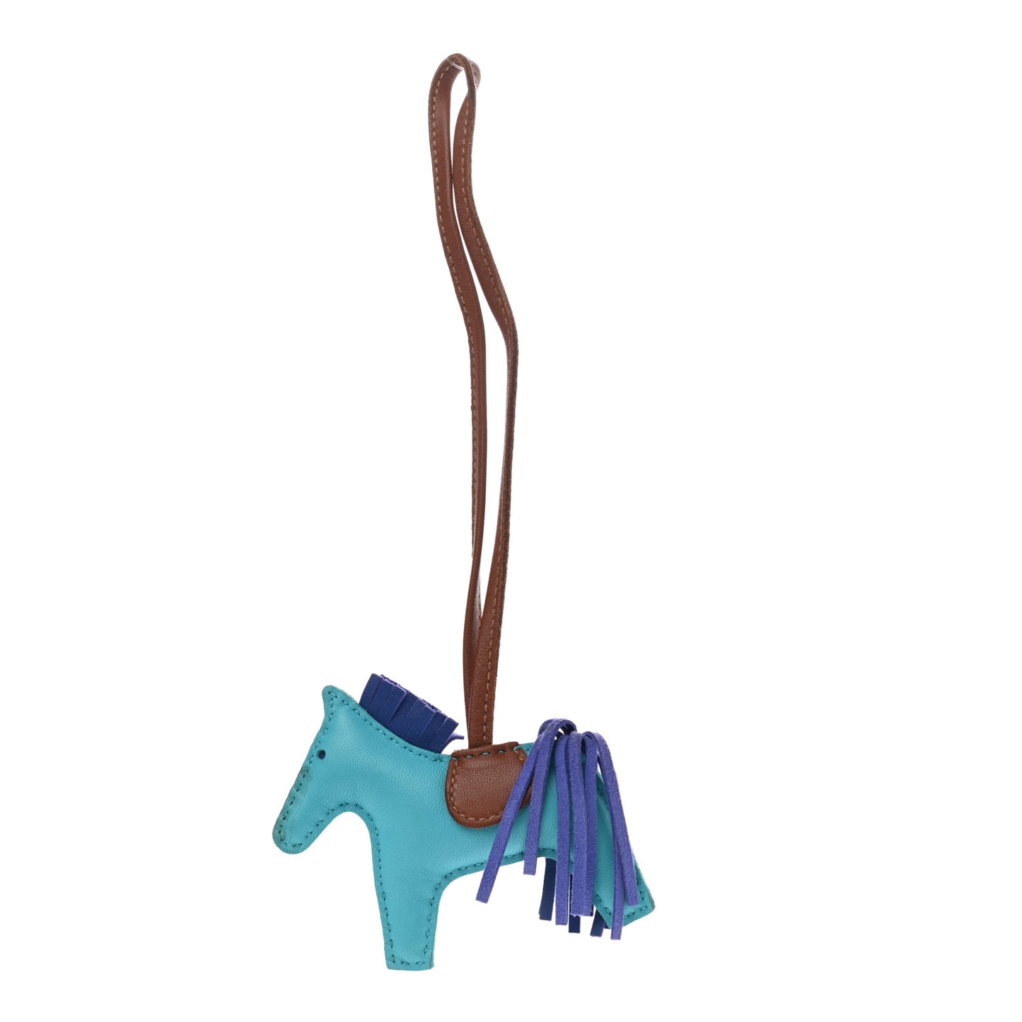 Milo Lambskin Grigri Rodeo Horse Bag Charm PM Bleu Azteque Bleu Electrique Fauve
