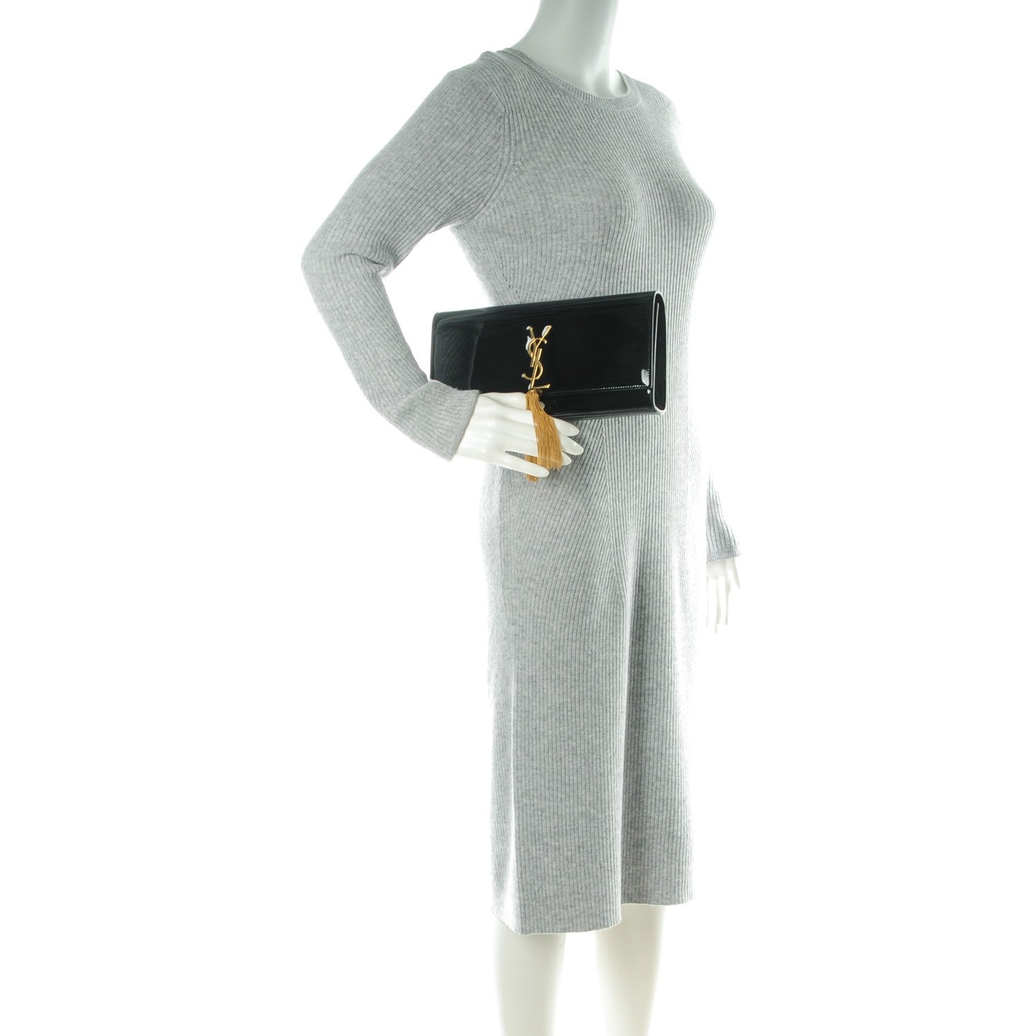 Saint Laurent Patent Cassandre Tassel Clutch Black 2 of 6