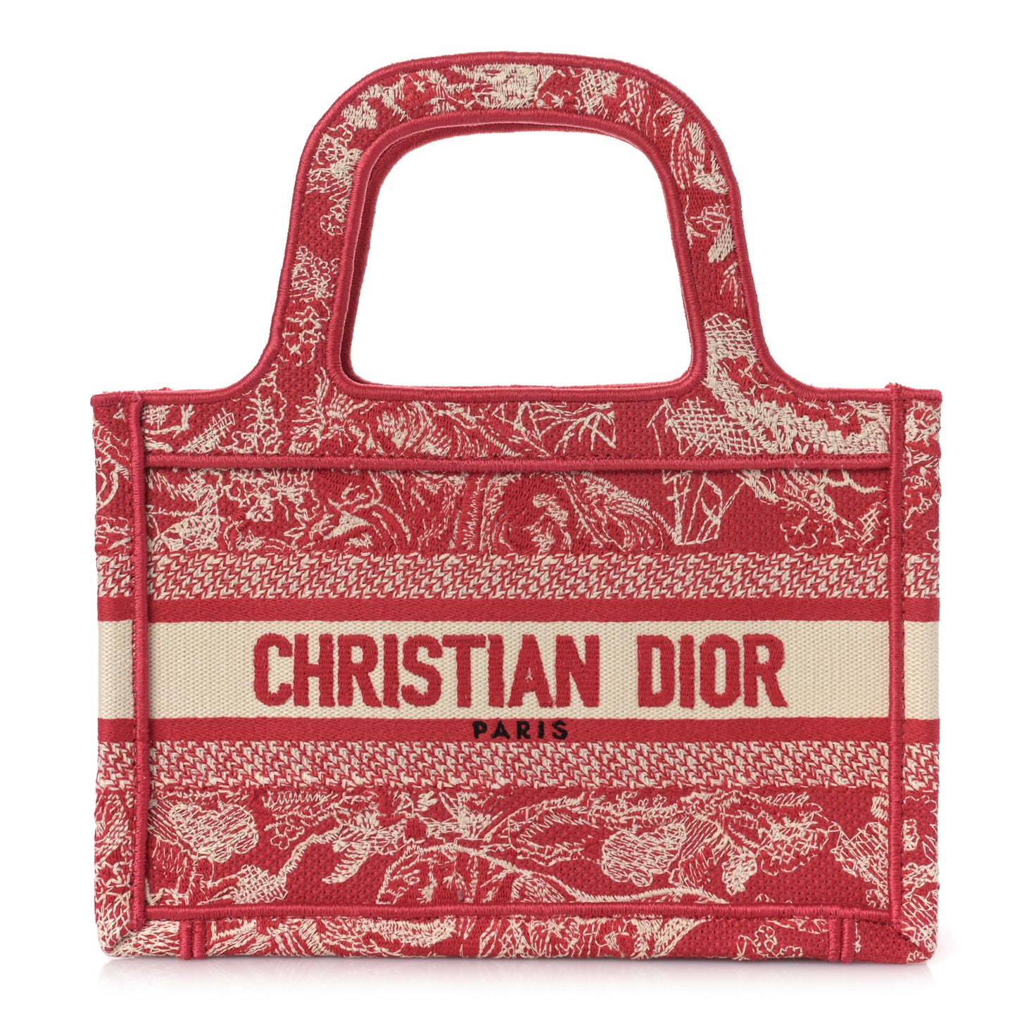 Canvas Embroidered Mini Toile De Jouy Book Tote Raspberry